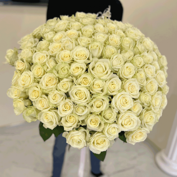 101 белая роза, лента в Новоозёрном