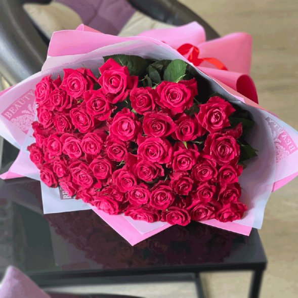 51 розовая роза в Новоозёрном