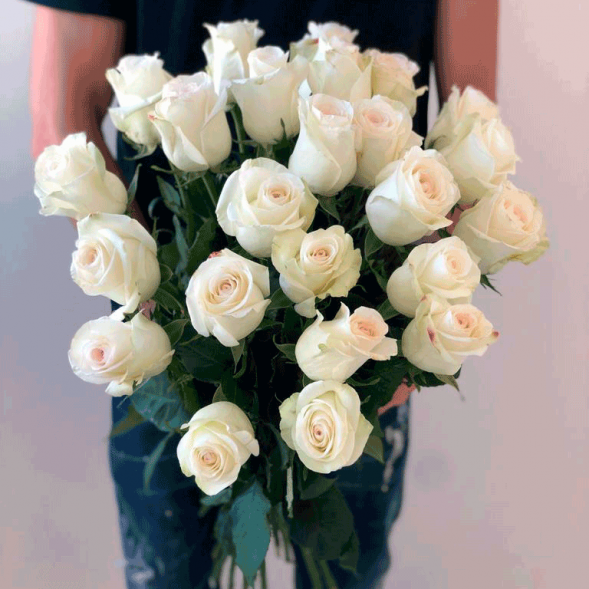 21 белая роза, лента в Новоозёрном